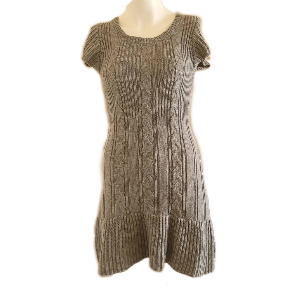 Dress almost famous womens medium grey knit sweater mini ribbed short sleeve pul